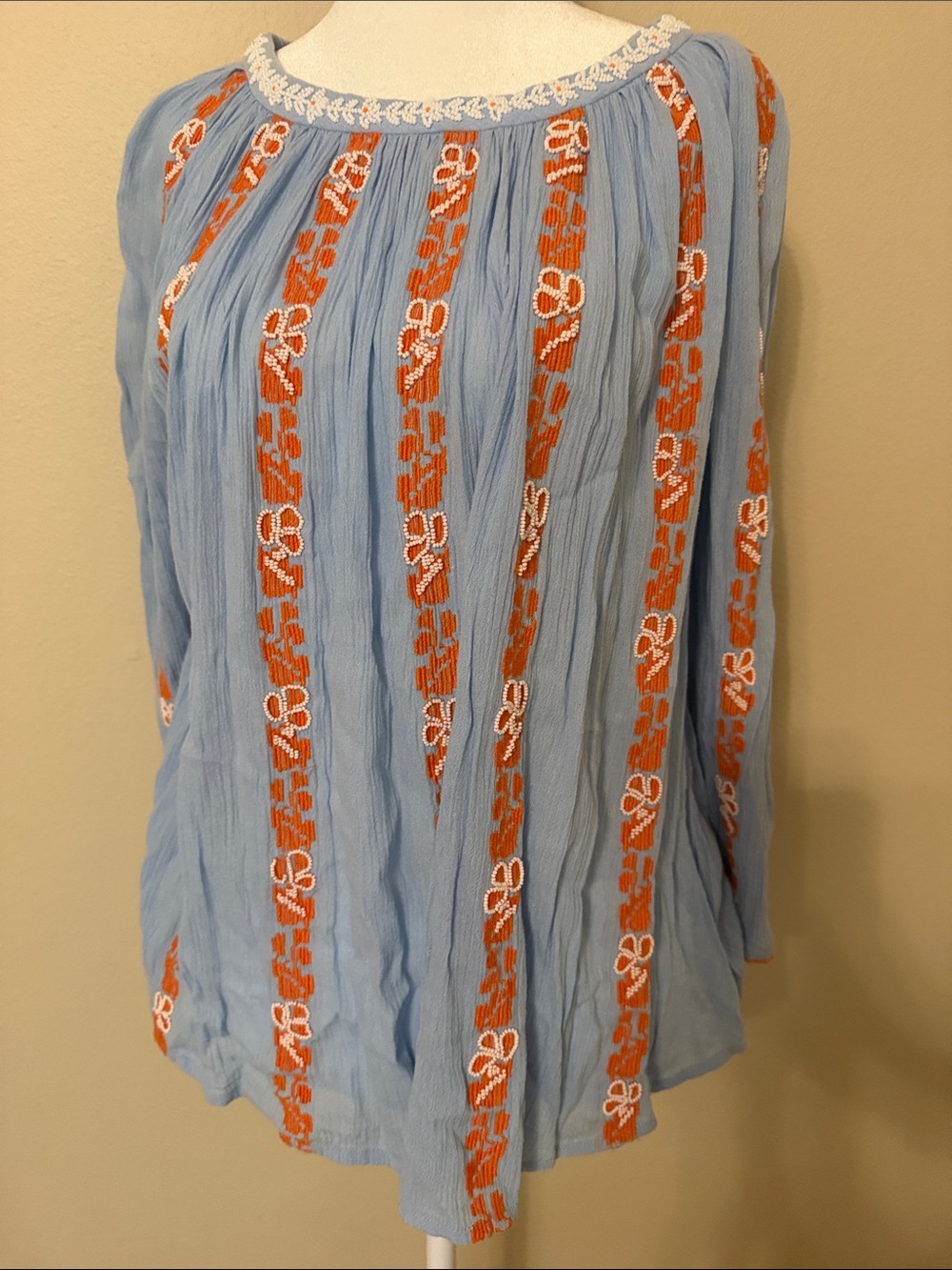 Tory Burch Light Blue Tunic with Orange Embroidery